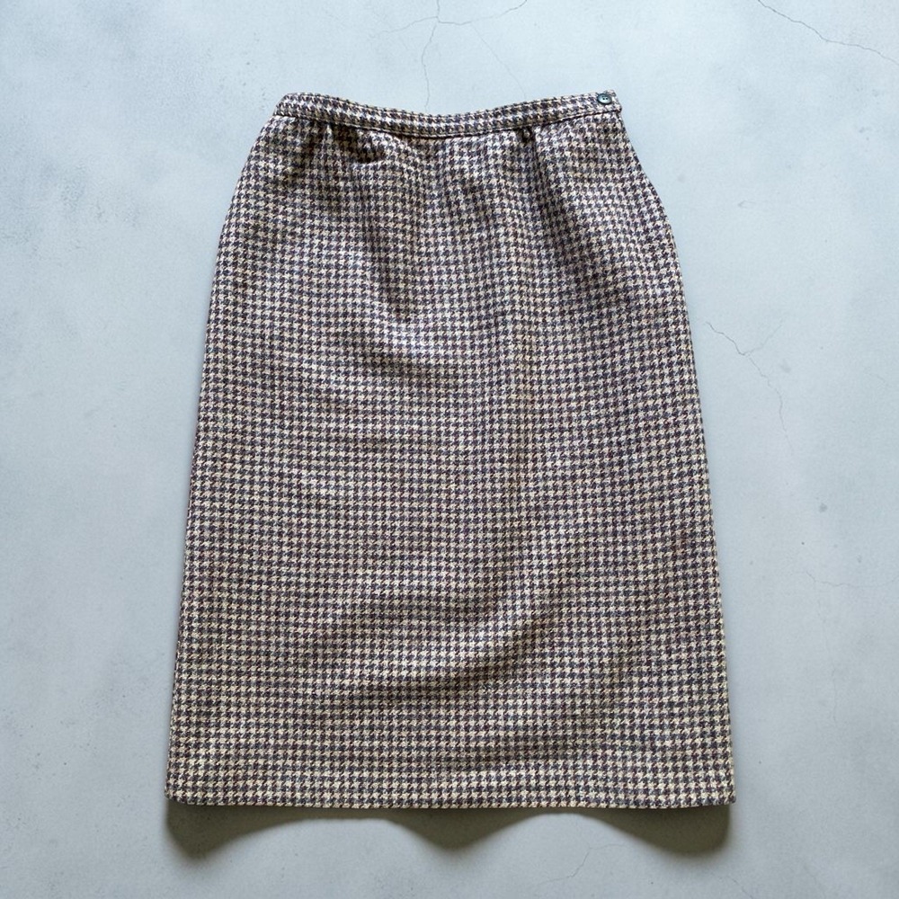 Pendleton A-Line Midi Tweed Skirt Size S / 28" Waist Brown Houndstooth Made USA